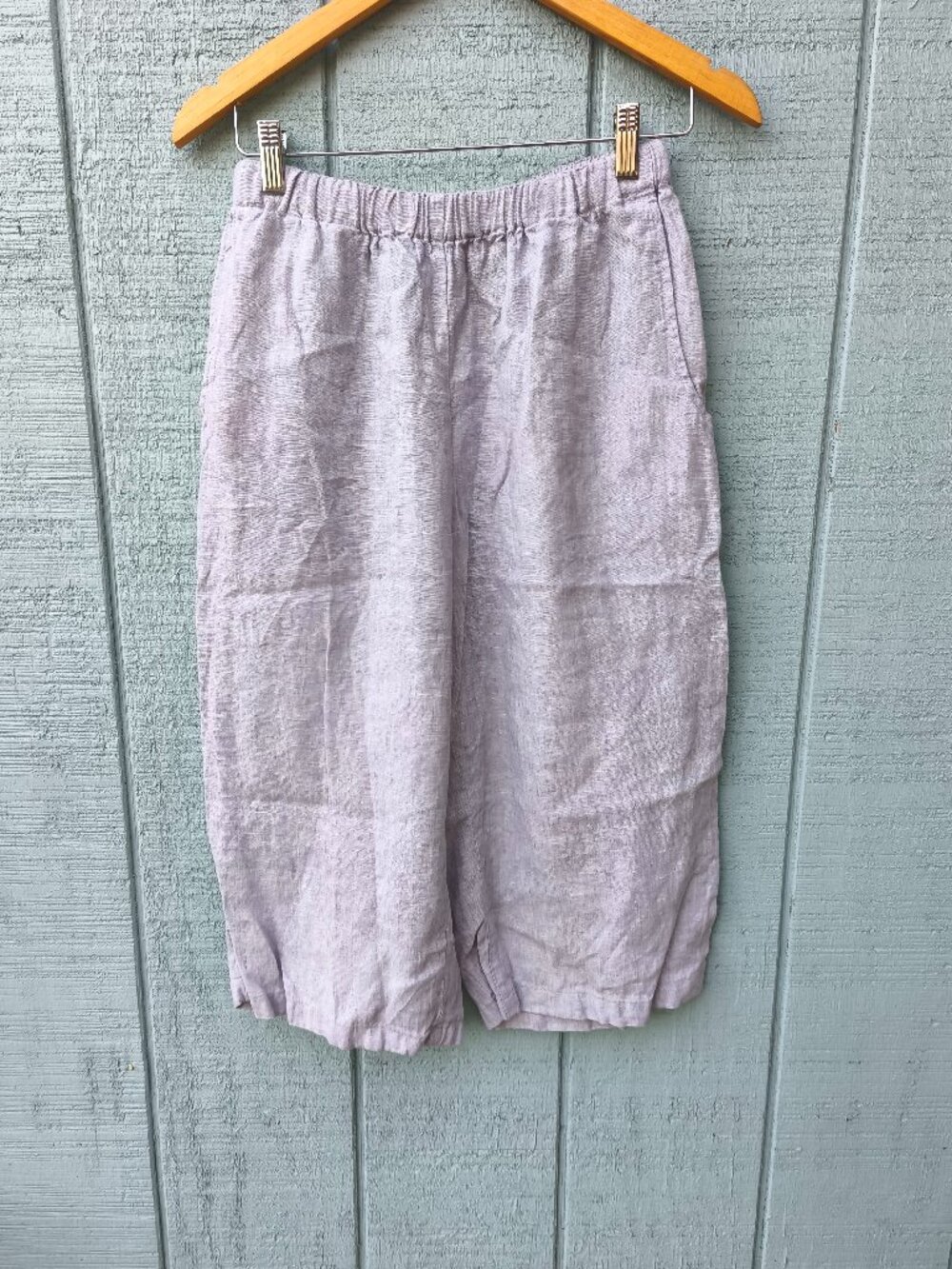 Flax 100% Linen Extra Wide Leg Pull On Cropped Pants sz S Purple Coastal Flowy - Picture 5 of 8